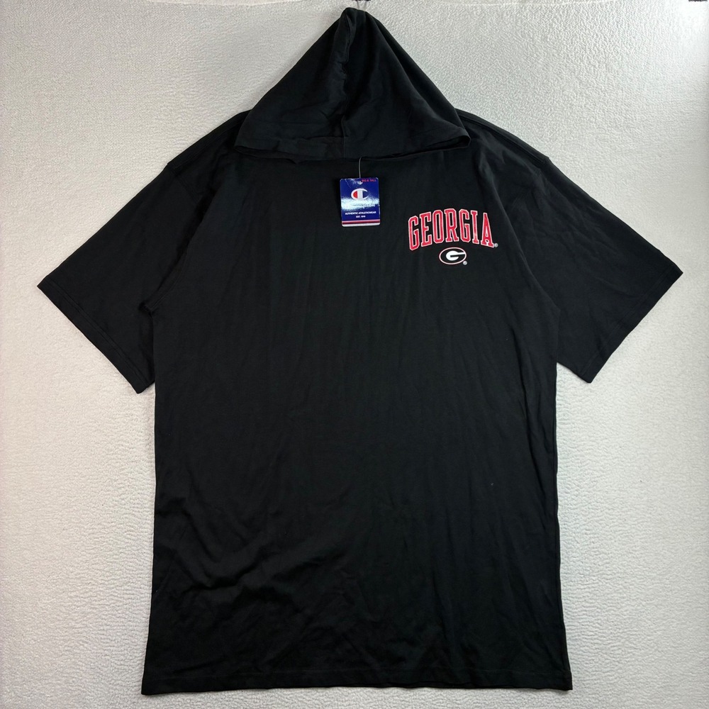 Champion Georgia Bulldogs Hooded T Shirt Men XLT Black Cotton Tall Workout NWT